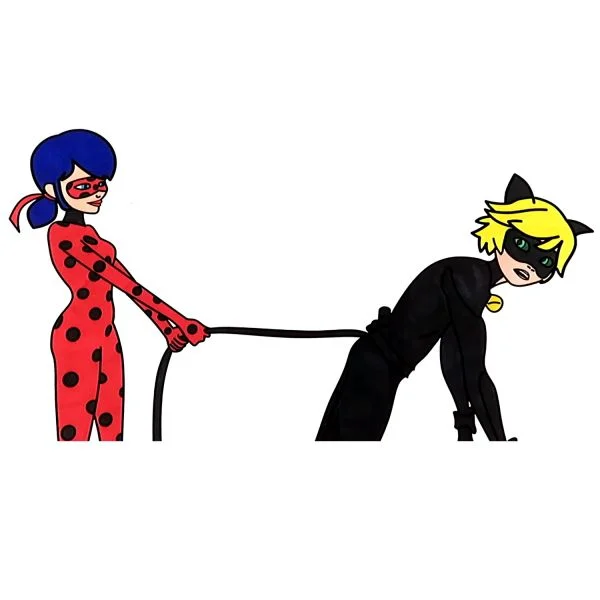 Цветной пример раскраски с супер котом на хвосте