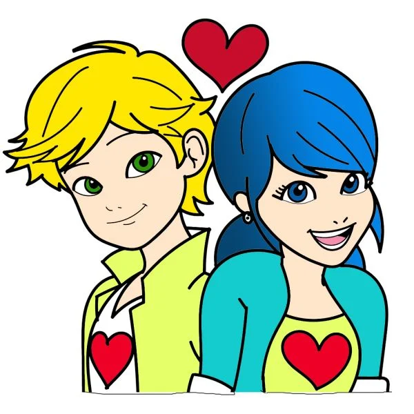 Цветной вариант раскраски маринетт и адриан (леди баг и супер кот)