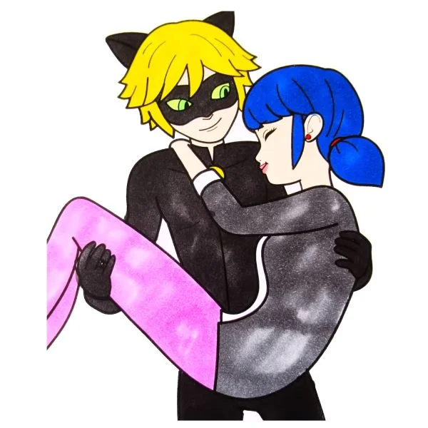 Цветной пример раскраски леди баг с адрианом