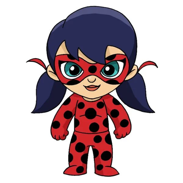 Цветной пример раскраски милая мультяшная маринетт (леди баг)