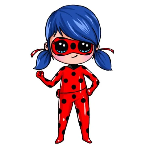 Цветной вариант раскраски маленькая маринетт в костюме леди баг