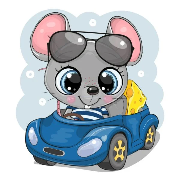 Цветной вариант раскраски мышка с сыром