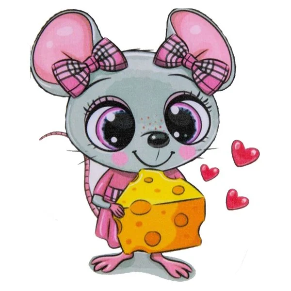 Цветной вариант раскраски мышонок с сыром