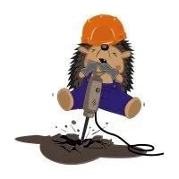 Цветной пример раскраски ежик ремонтирует дорогу