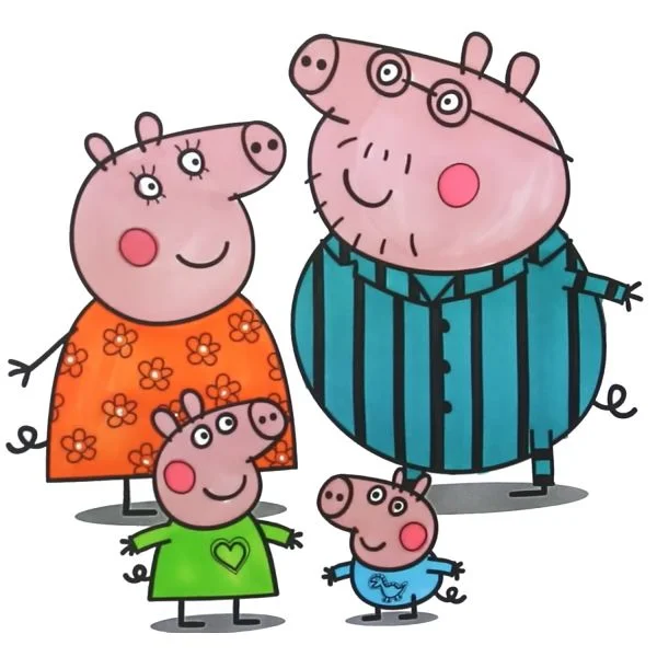 Цветной пример раскраски вся семья