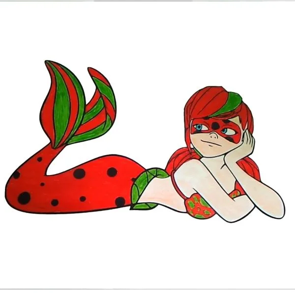 Цветной вариант раскраски леди баг русалка