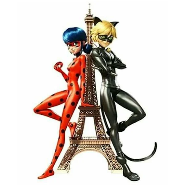 Цветной вариант раскраски леди баг и супер кот у эйфелевой башни