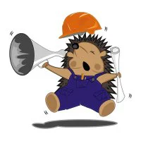 Цветной пример раскраски ежик кричит в рупор