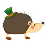 Цветной вариант раскраски ежик с шляпой на спине