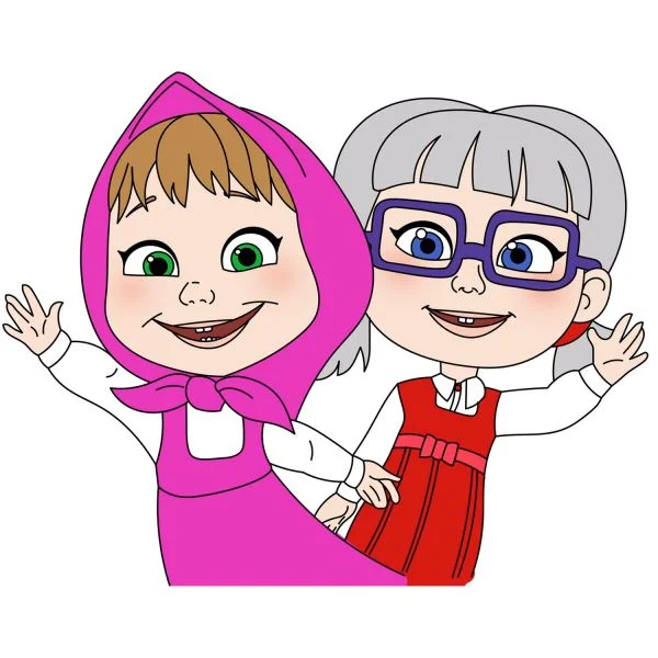 Цветной вариант раскраски с сестрой дашей