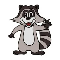 Цветной пример раскраски енот здоровается