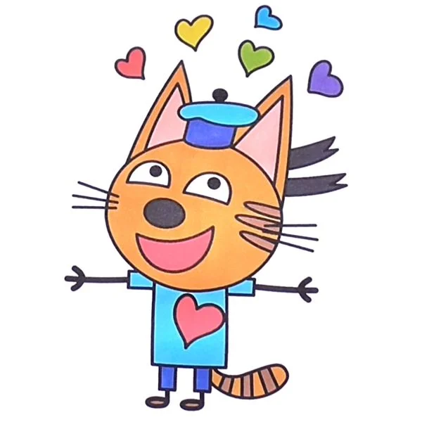 Цветной пример раскраски коржик в сердечках