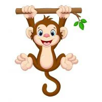 Цветной вариант раскраски обезьянка висит на ветке