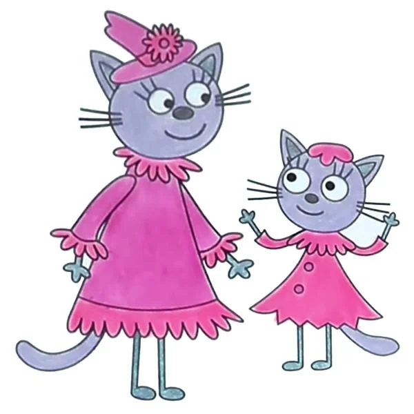 Цветной вариант раскраски лапочка и мама