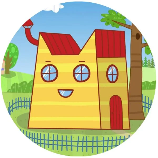 Цветной вариант раскраски домик семьи