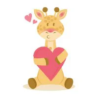 Цветной пример раскраски жираф с сердечком в руках