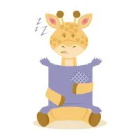 Цветной вариант раскраски сонный жираф с подушкой