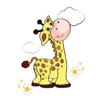 Цветной вариант раскраски жираф в облаках