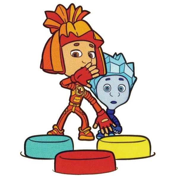 Цветной вариант раскраски симка и нолик на задании | фиксики