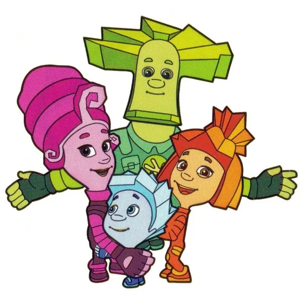 Цветной вариант раскраски вся семья: мася, папус, нолик и симка | фиксики