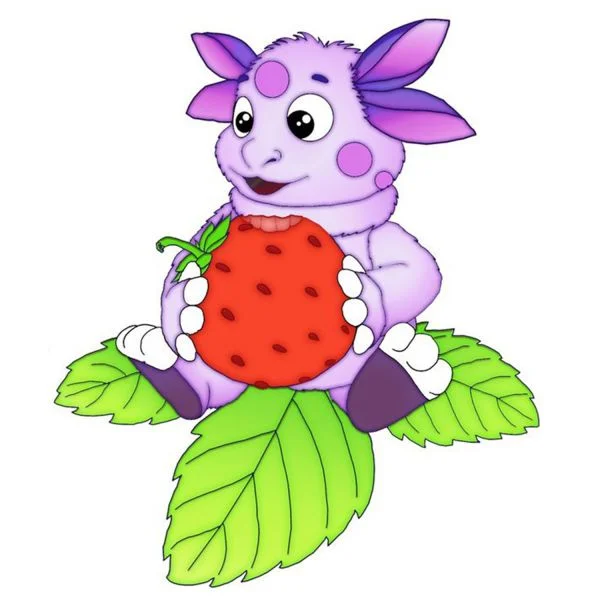 Цветной пример раскраски лунтик ест клубничку