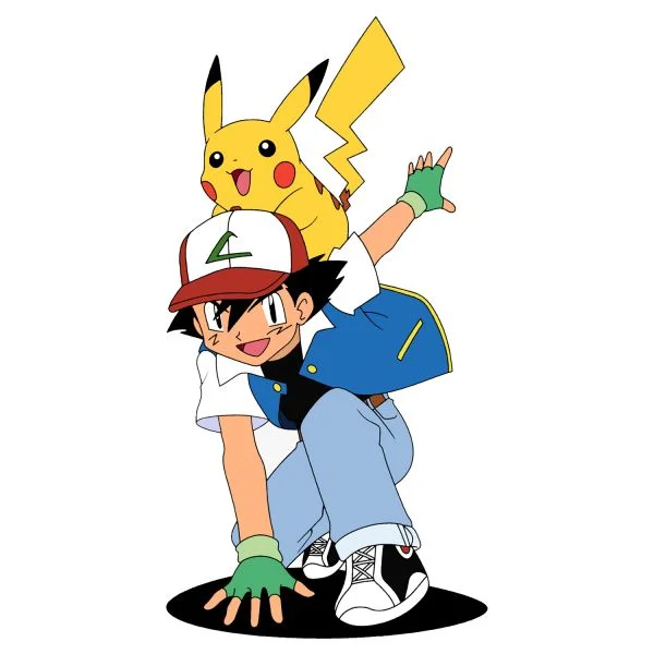 Цветной вариант раскраски пикачу и эш