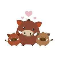 Цветной вариант раскраски мама кабан и ее кабанята