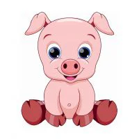 Цветной пример раскраски поросенок с большими глазами