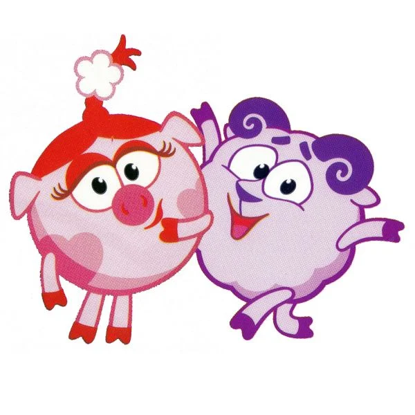 Цветной вариант раскраски нюша и бараш | смешарики