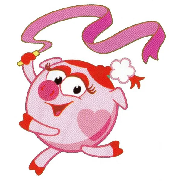 Цветной вариант раскраски нюша с ленточкой | смешарики