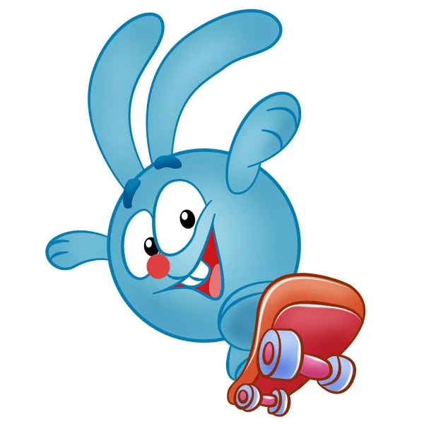 Цветной пример раскраски крош на скейтборде | смешарики