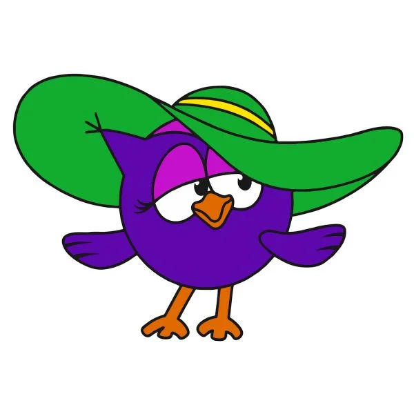 Цветной вариант раскраски совунья в шляпе