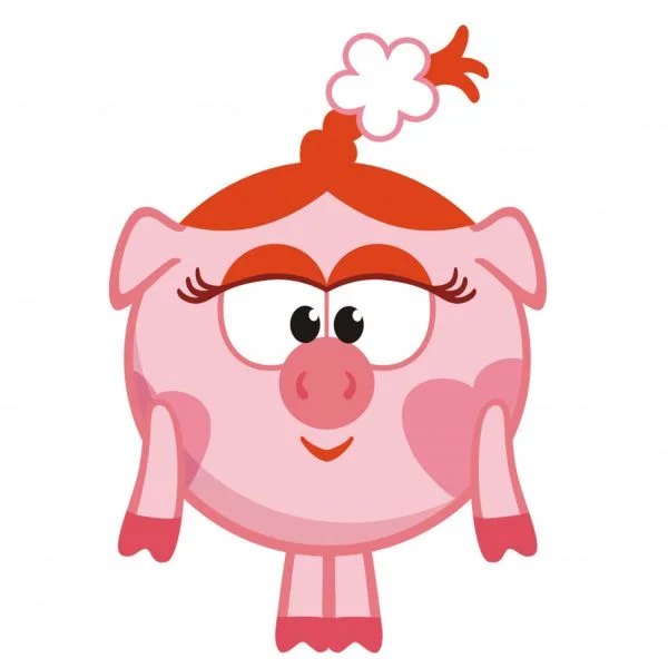 Цветной вариант раскраски нюша с бантиком | смешарики