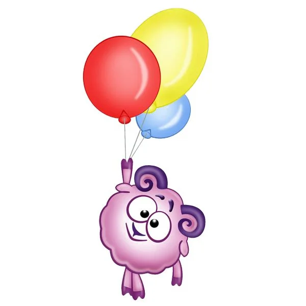 Цветной вариант раскраски барашка на воздушных шарах