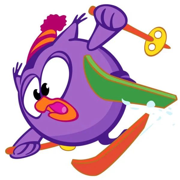 Цветной вариант раскраски совунья на лыжах