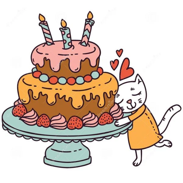 Цветной вариант раскраски праздничный торт со свечками