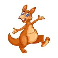 Цветной вариант раскраски кенгуру скачет