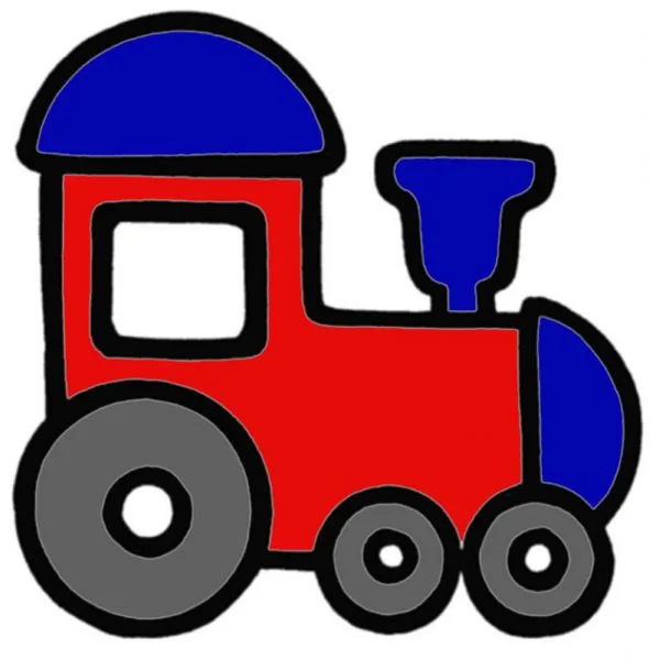 Цветной вариант раскраски паровозик простой