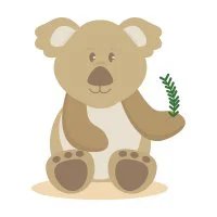 Цветной вариант раскраски коала с веточкой