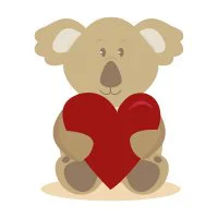 Цветной пример раскраски коала с сердечком