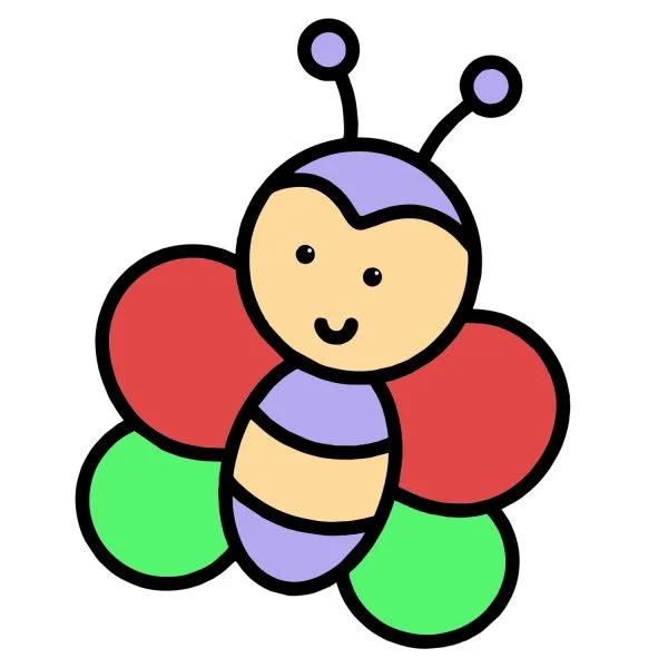 Цветной вариант раскраски простая бабочка для самых маленьких