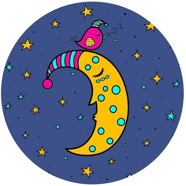 Цветной вариант раскраски луна на звездном небе