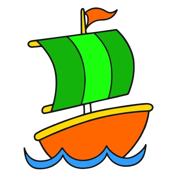 Цветной пример раскраски кораблик