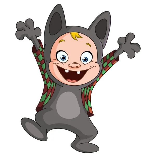 Цветной вариант раскраски мальчик в костюме кота