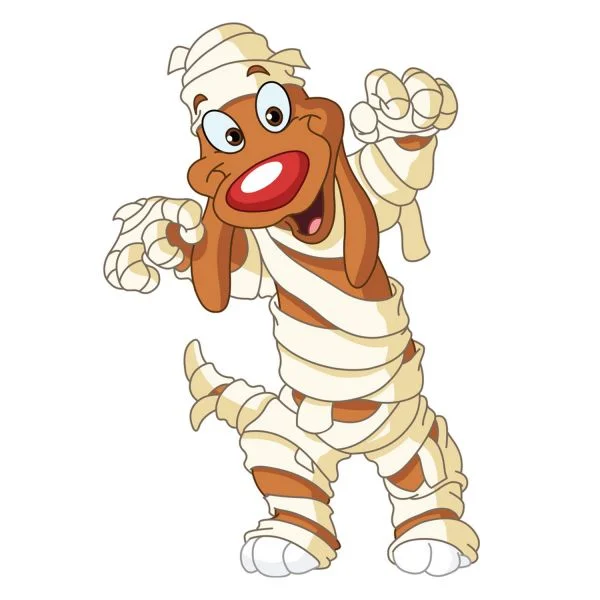 Цветной вариант раскраски собака мумия