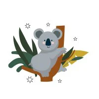 Цветной вариант раскраски коала на дереве