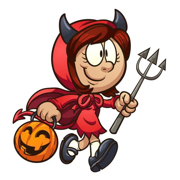 Цветной вариант раскраски девочка в костюме чертика