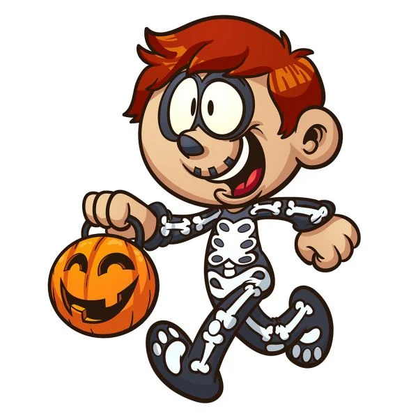 Цветной пример раскраски в костюме скелета