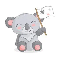 Цветной вариант раскраски коала с флажком