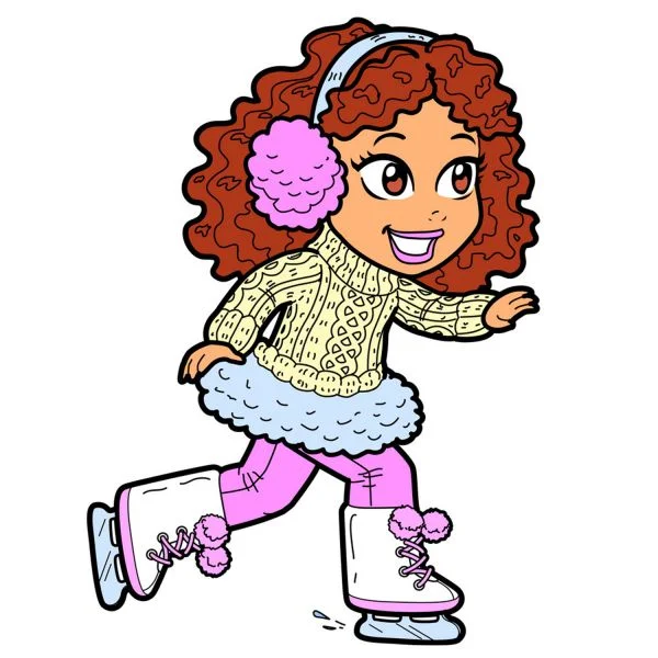 Цветной вариант раскраски фигуристка, фигурное катание